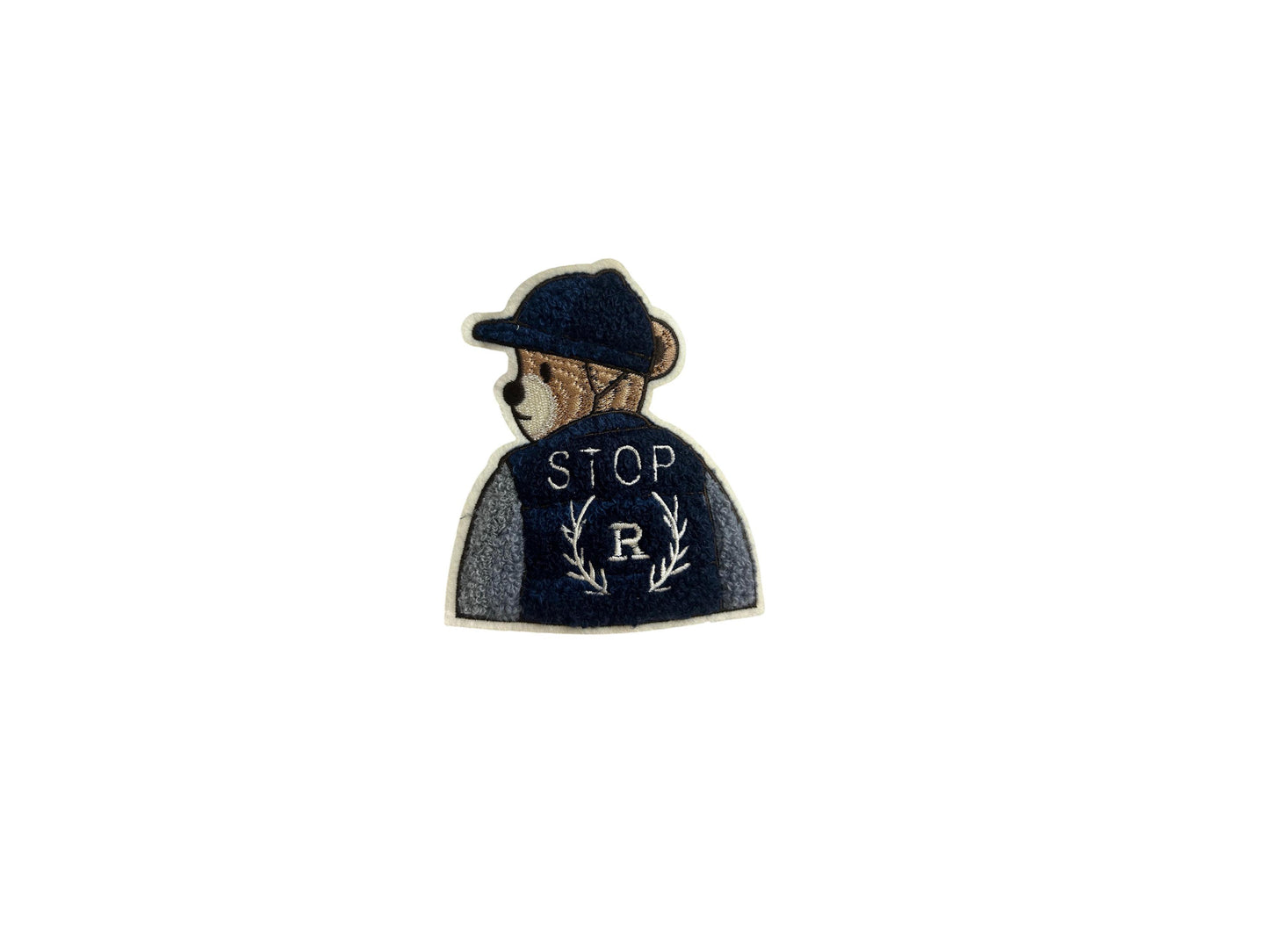 Orsetto Applicazione Toppa da Cucire con Cappello e Scritta STOP