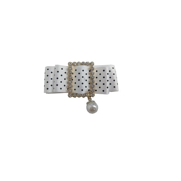 Spilla Gioiello con Perla e Nastro Pois