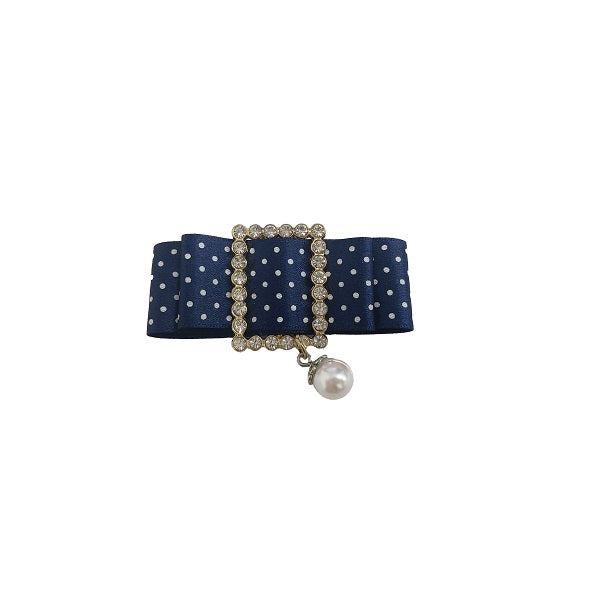Spilla Gioiello con Perla e Nastro Pois