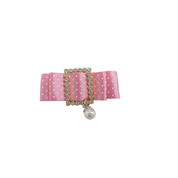 Spilla Gioiello con Perla e Nastro Pois