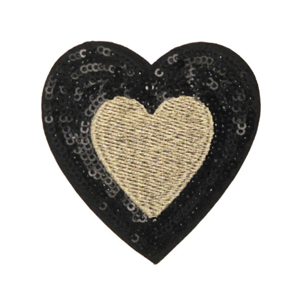 Applicazione Termoadesiva Cuore Grande Ricamo Paillettes 85 mm x 75 mm