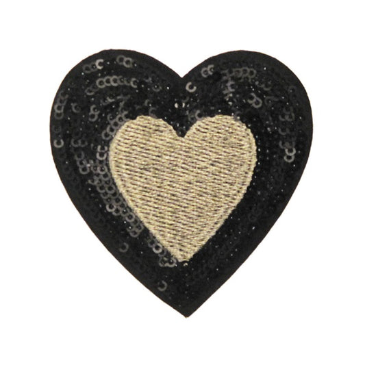 Applicazione Termoadesiva Cuore Grande Ricamo Paillettes 85 mm x 75 mm