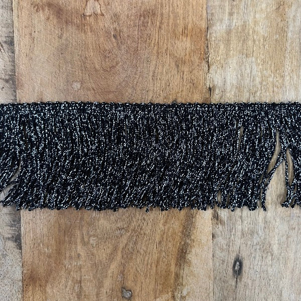 Frangia Passamaneria Lurex Nero Argento Alta 7,5 cm